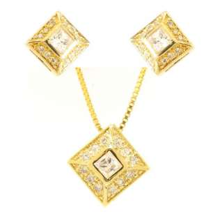 Sterling Silver Clear CZ Square Pendant & Earrings Set  