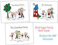 STICK FIGURE FAMILY Personalized Note Cards Stationery  