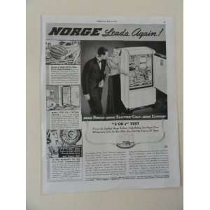  Norge refrigerators. Vintage 30s full page print ad. (ice 