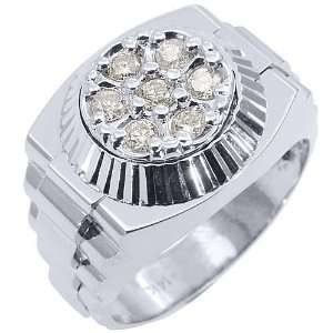  Mens Rolex Ring White Gold Round Diamond 3/4 Carats 
