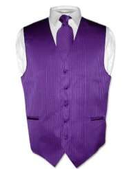 Mens Dress Vest & NeckTie Purple Striped Vertical Stripes Design Set 
