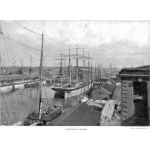  Scene at Liverpool Docks Showing Sailing Ships and 