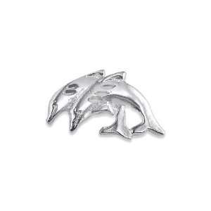  Solid .925 Sterling Silver Twin Dolphins Slider Pendant Jewelry
