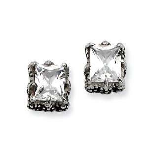  Stainless Steel Antiqued CZ Post Earrings Jewelry