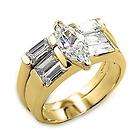 2CT MARQUISE BAGUETTE WEDDING ENGAGEMENT GOLD EP 2 RING GUARD SET GIFT 