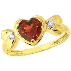   Yellow Gold Ribbon Designed Sweet Heart and Diamond Ring Garnet, size5