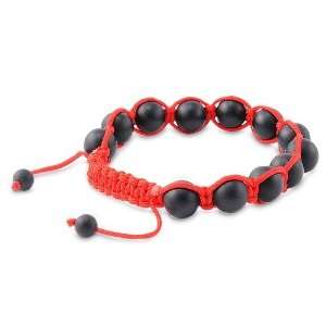  Matte Onyx & Red String Shamballa Bracelet 10MM: Jewelry