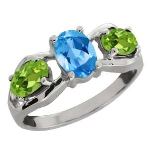   Oval Swiss Blue Topaz and Green Peridot Sterling Silver Ring: Jewelry