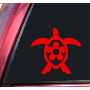    Flower Honu Hawaiian Sea Turtle Red Vinyl Decal Sticker Automotive